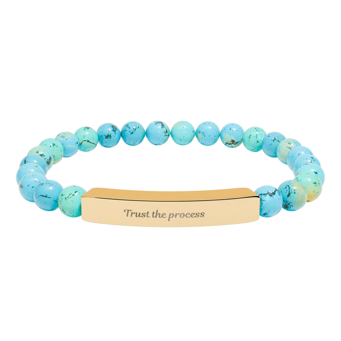 Engravable Natural Stone Bar Bracelet — Stretch Beaded Healing Gem Bracelet