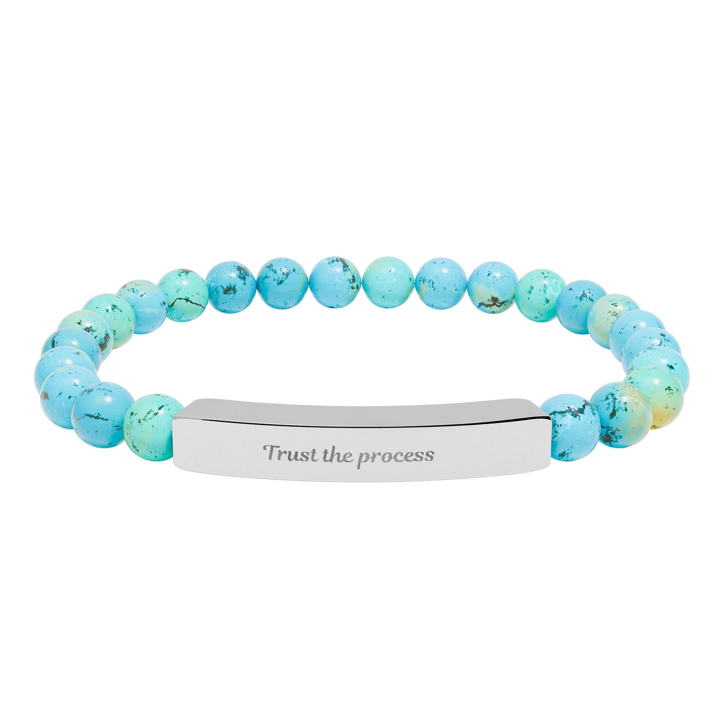 Engravable Natural Stone Bar Bracelet — Stretch Beaded Healing Gem Bracelet