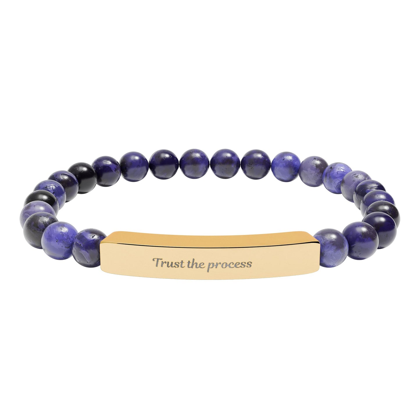 Engravable Natural Stone Bar Bracelet — Stretch Beaded Healing Gem Bracelet