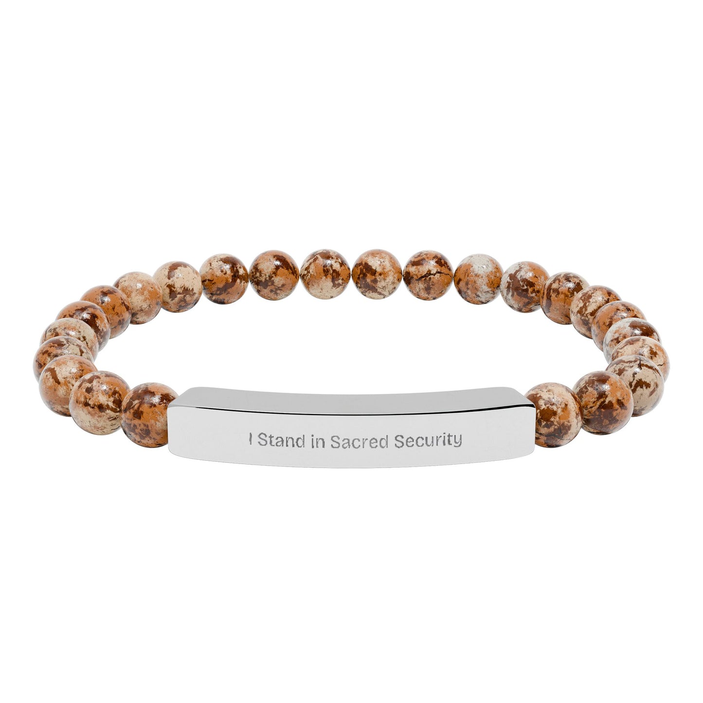 Engravable Natural Stone Bar Bracelet — Stretch Beaded Personalized Jewelry