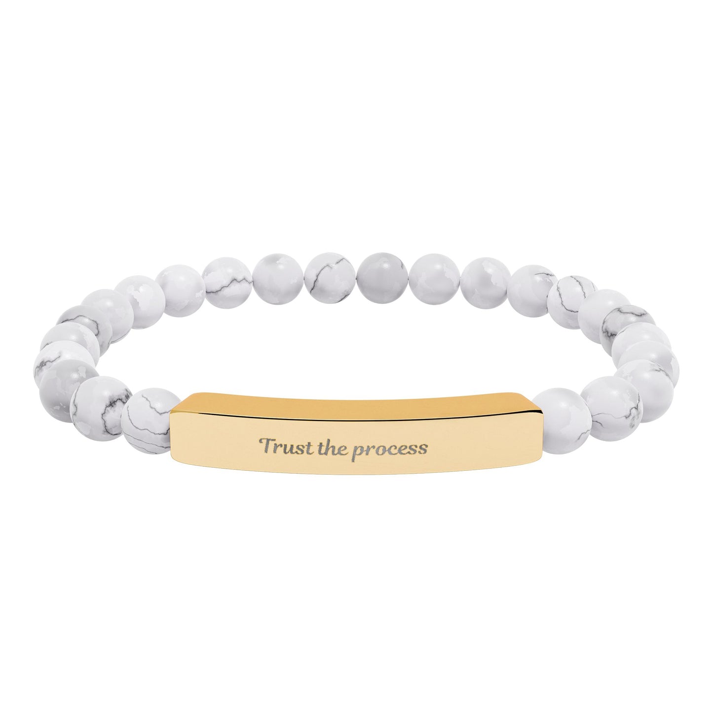 Engravable Natural Stone Bar Bracelet — Stretch Beaded Healing Gem Bracelet