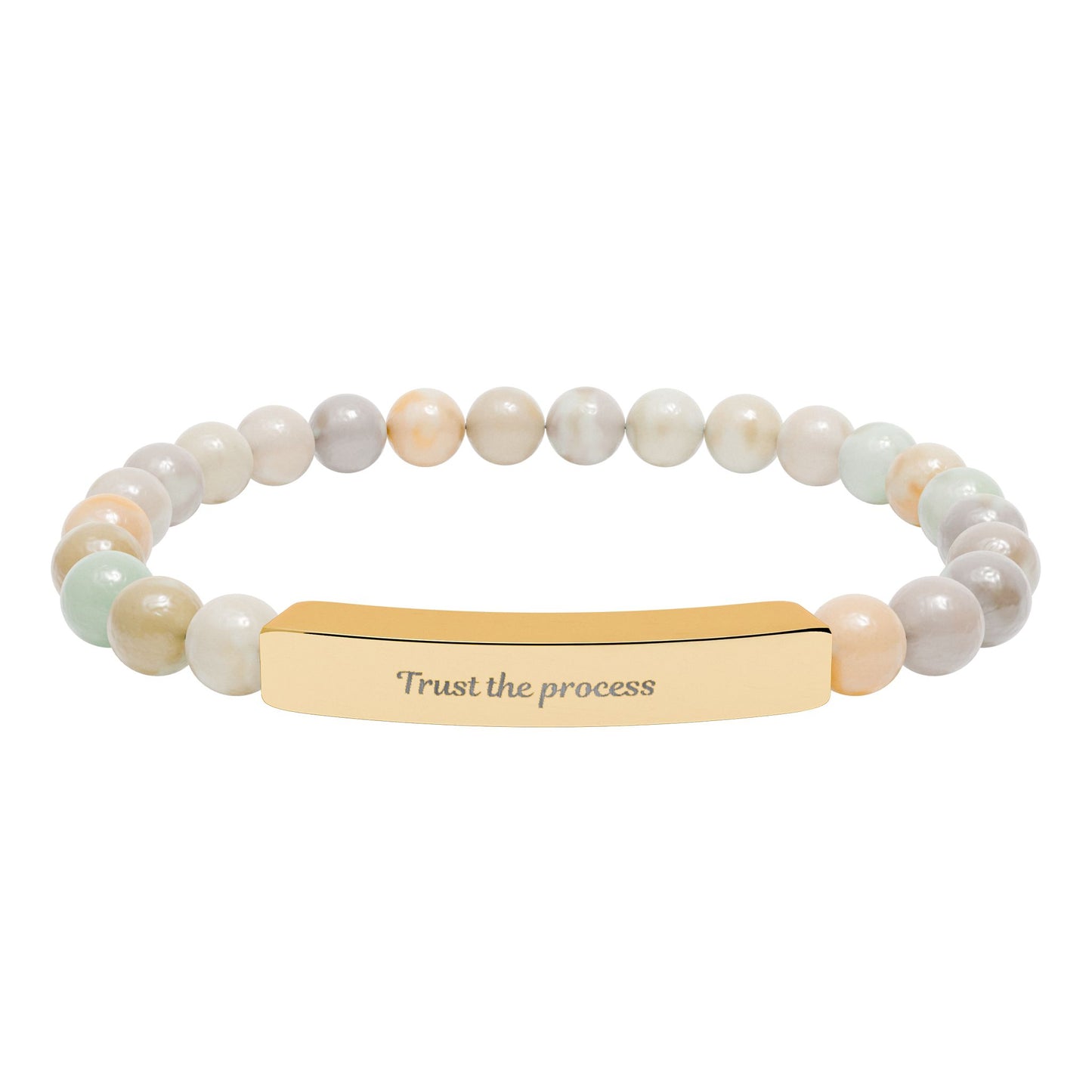 Engravable Natural Stone Bar Bracelet — Stretch Beaded Healing Gem Bracelet
