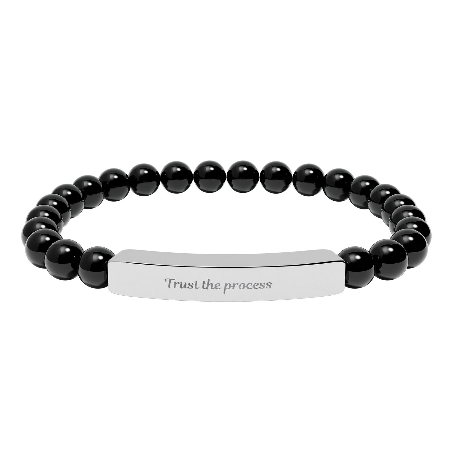 Engravable Natural Stone Bar Bracelet — Stretch Beaded Healing Gem Bracelet