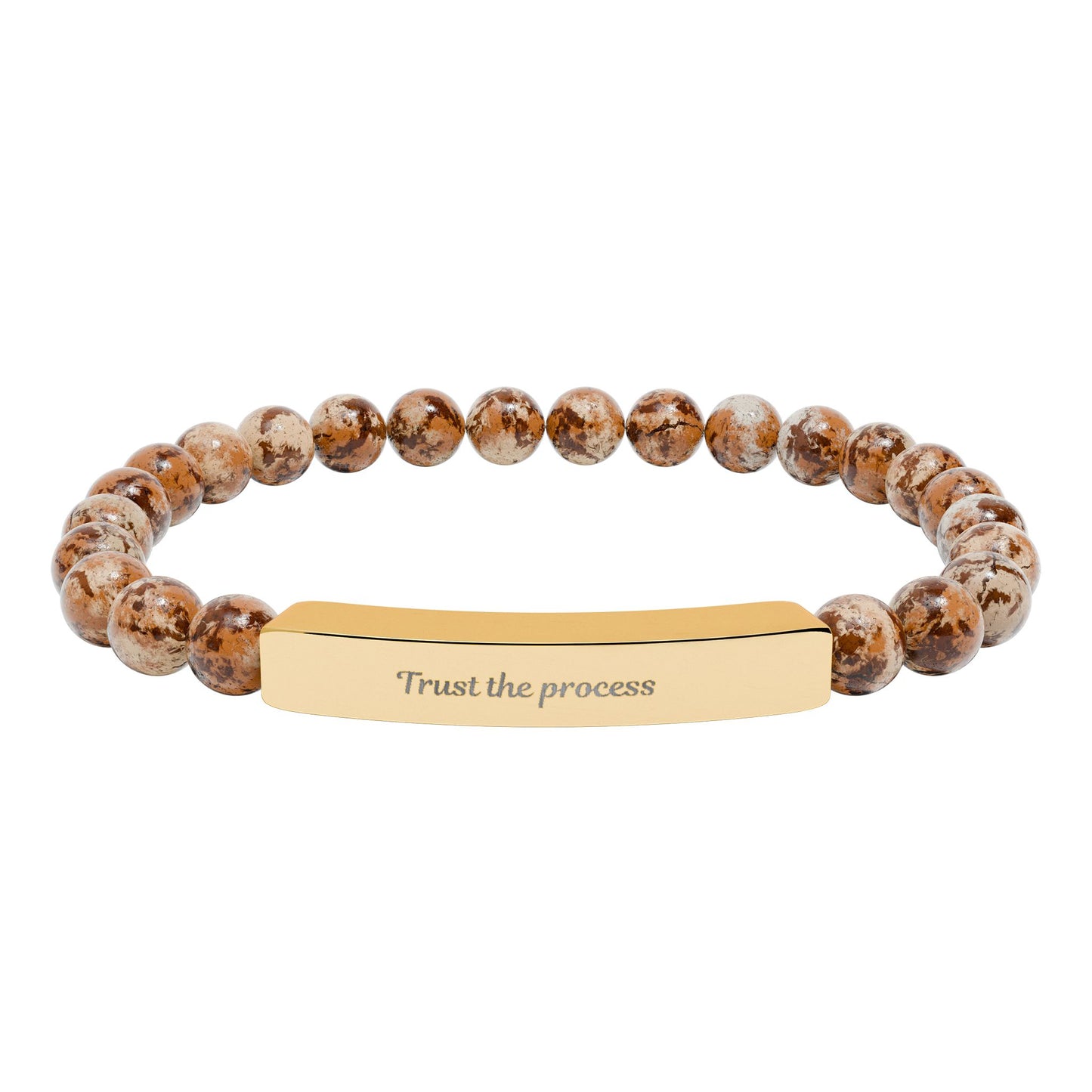 Engravable Natural Stone Bar Bracelet — Stretch Beaded Healing Gem Bracelet