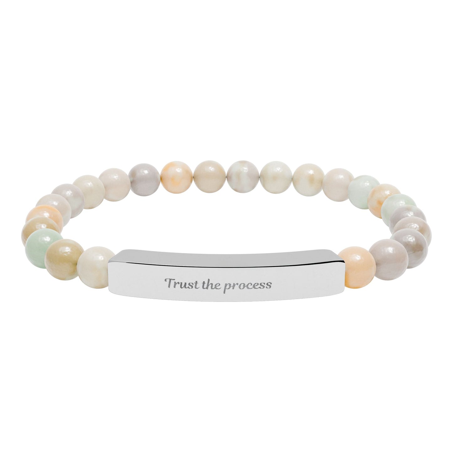 Engravable Natural Stone Bar Bracelet — Stretch Beaded Healing Gem Bracelet