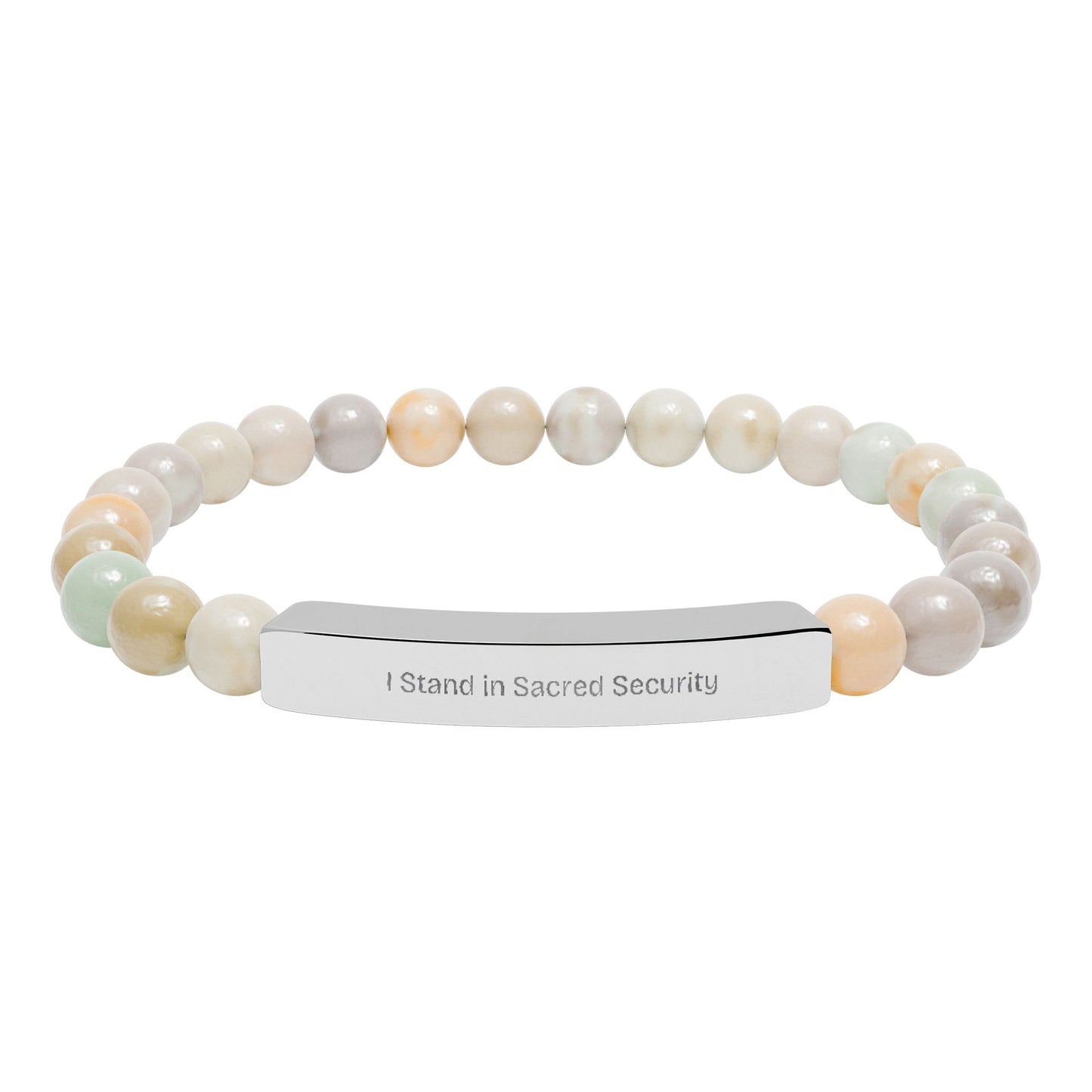 Engravable Natural Stone Bar Bracelet — Stretch Beaded Personalized Jewelry