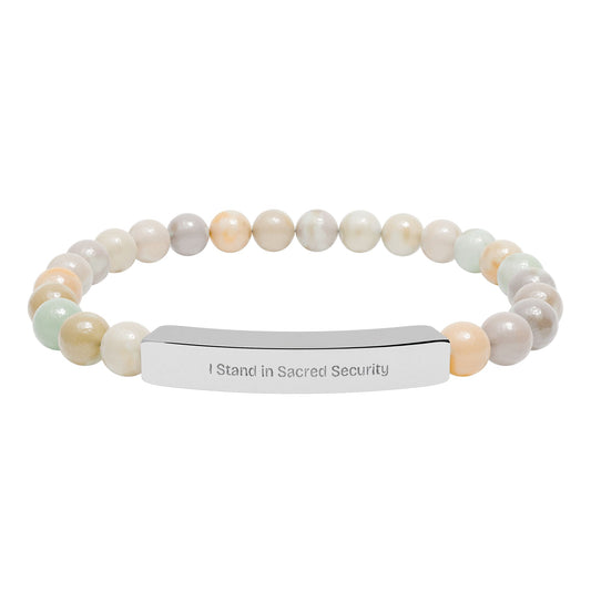 Engravable Natural Stone Bar Bracelet — Stretch Beaded Personalized Jewelry