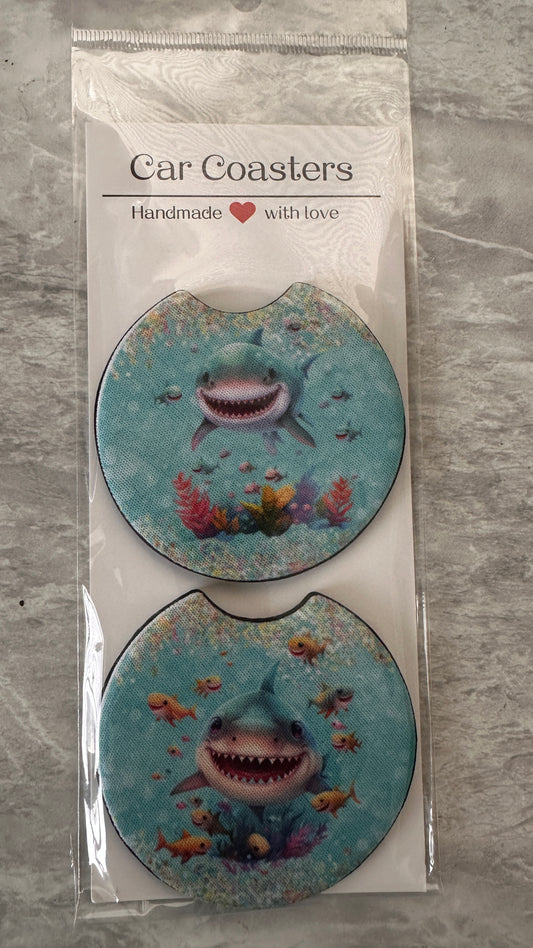 Shark Neoprene Car Coaster Double Pack