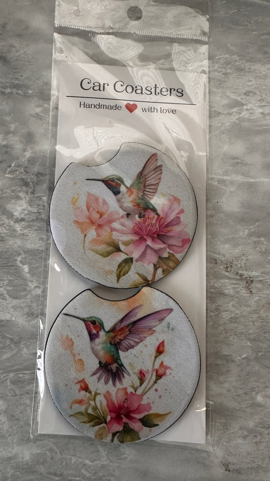 Floral Hummingbird Car Coaster Double Pack