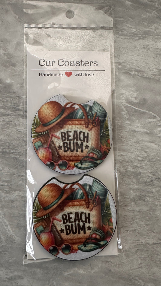 Beach Bum Neoprene Car Coaster Double Pack